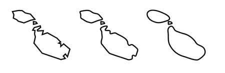 Malta country black outline silhouettes in three different levels of smoothness. Simplified maps. Vector icons isolated on white background.のイラスト素材