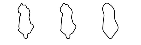 Albania country black outline silhouettes in three different levels of smoothness. Simplified maps. Vector icons isolated on white background.のイラスト素材