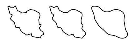 Iran country black outline silhouettes in three different levels of smoothness. Simplified maps. Vector icons isolated on white background.のイラスト素材
