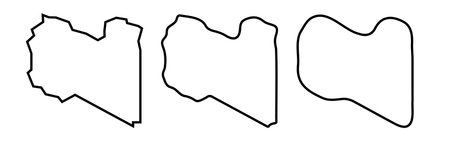 Libya country black outline silhouettes in three different levels of smoothness. Simplified maps. Vector icons isolated on white background.のイラスト素材