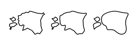 Estonia country black outline silhouettes in three different levels of smoothness. Simplified maps. Vector icons isolated on white background.のイラスト素材