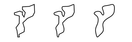 Mozambique country black outline silhouettes in three different levels of smoothness. Simplified maps. Vector icons isolated on white background.のイラスト素材