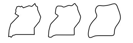 Uganda country black outline silhouettes in three different levels of smoothness. Simplified maps. Vector icons isolated on white background.のイラスト素材