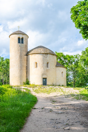 Saint Georges rotunda stands majestically atop Rip Mountain in Czechia. The historic structure, with its rounded architecture and serene surroundings, invites exploration and contemplation.の写真素材