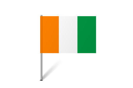 Cote d Ivoire flag - map pin flag representing a country cultural identity and heritage. The essence of national pride and unity. Map pin flag stuck in a white backgroundのイラスト素材