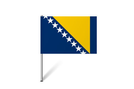 Bosnia and Herzegovina flag - map pin flag representing a country cultural identity and heritage. The essence of national pride and unity. Map pin flag stuck in a white backgroundのイラスト素材