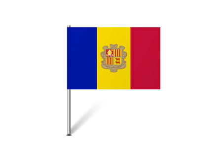 Andorra flag - map pin flag representing a country cultural identity and heritage. The essence of national pride and unity. Map pin flag stuck in a white backgroundのイラスト素材