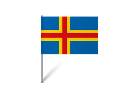 Aland flag - map pin flag representing a country cultural identity and heritage. The essence of national pride and unity. Map pin flag stuck in a white backgroundのイラスト素材