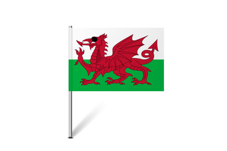 Wales flag - map pin flag representing a country cultural identity and heritage. The essence of national pride and unity. Map pin flag stuck in a white backgroundのイラスト素材