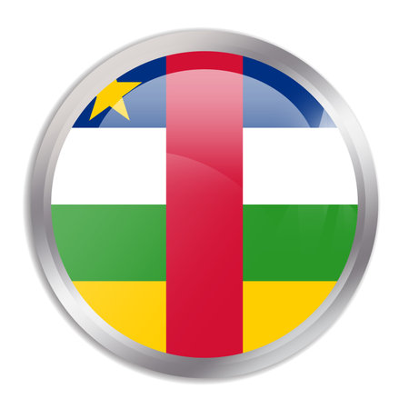Central African Republic flag - glossy circle button in metal frame displays a colorful flag of a country cultural identity and heritage. The essence of national pride and unity.のイラスト素材