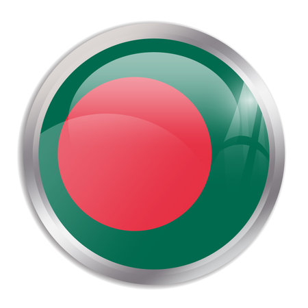 Bangladesh flag - glossy circle button in metal frame displays a colorful flag of a country cultural identity and heritage. The essence of national pride and unity.のイラスト素材