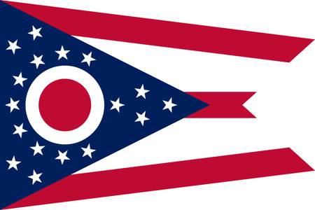 Ohio state flag 3-2 ratio. Part of The United States of America. Clean design for print, web, or educational use. Vector illustration.のイラスト素材