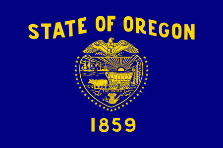 Oregon state flag 3-2 ratio. Part of The United States of America. Clean design for print, web, or educational use. Vector illustration.のイラスト素材