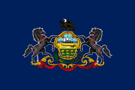 Pennsylvania state flag 3-2 ratio. Part of The United States of America. Clean design for print, web, or educational use. Vector illustration.のイラスト素材