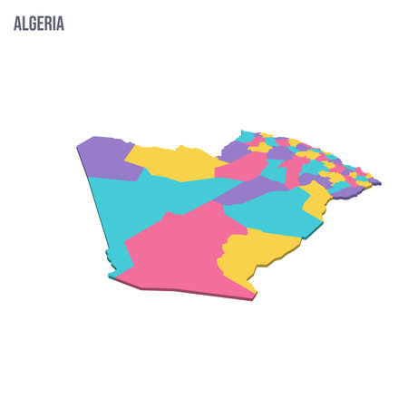 Algeria political map of administrative divisions - provinces. Colorful isometric blank vector map.のイラスト素材