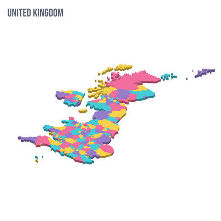 United Kingdom of Great Britain and Northern Ireland political map of administrative divisions - counties, unitary authorities and Greater London in England, districts of Northern Ireland, council areas of Scotland and counties, county boroughs and cities of Wales. Colorful isometric blank vector map.のイラスト素材