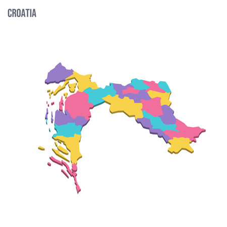 Croatia political map of administrative divisions - counties. Colorful isometric blank vector map.のイラスト素材
