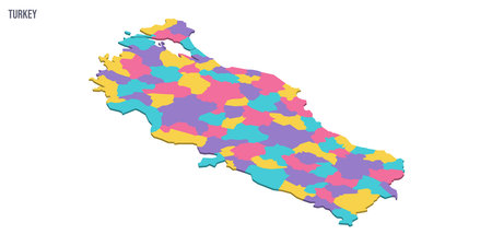 Turkey political map of administrative divisions - provinces. Colorful isometric blank vector map.のイラスト素材