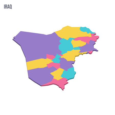 Iraq political map of administrative divisions - governorates and Kurdistan Region. Colorful isometric blank vector map.のイラスト素材
