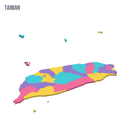 Taiwan political map of administrative divisions - provinces and special municipalities. Colorful isometric blank vector map.のイラスト素材