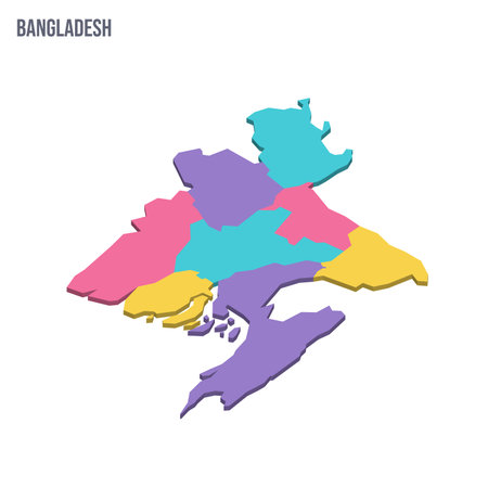 Bangladesh political map of administrative divisions - divisions. Colorful isometric blank vector map.のイラスト素材