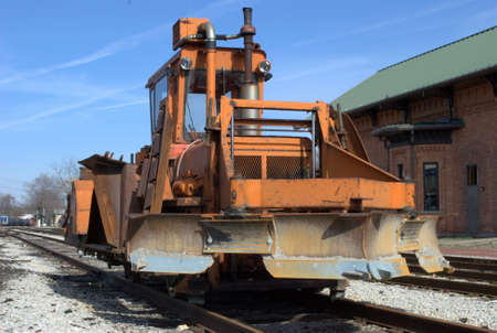 A snowplow used to clear railroad tracksの写真素材