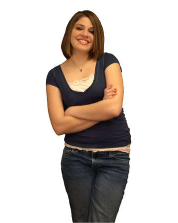 A pretty teenager with brunette hair.の写真素材