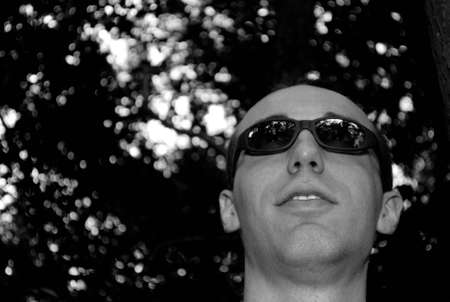 Portrait of a young man in black and white.の写真素材