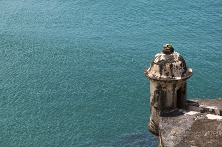 Historic Spanish sentry box overlooking San Juan Bay in Puerto Ricoの写真素材
