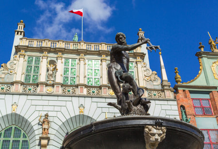 Neptune Fountain in front of Artus Court in Gdansk, Poland