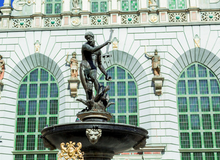 Neptune Fountain in front of Artus Court in Gdansk, Poland