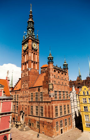Town Hall in the Old Town in Gdansk, Poland on a sunny day