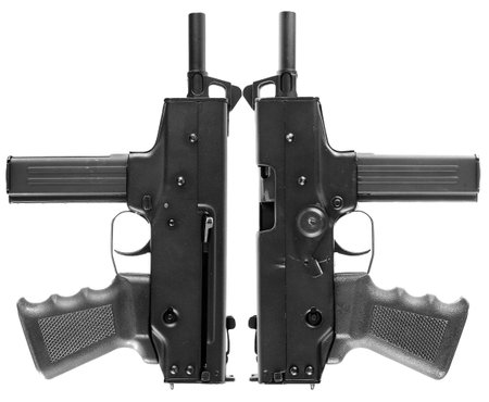 Two automatic pistols on a white background