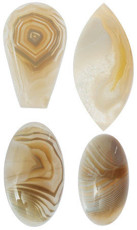 Four natural polished stones with an abstract crystals