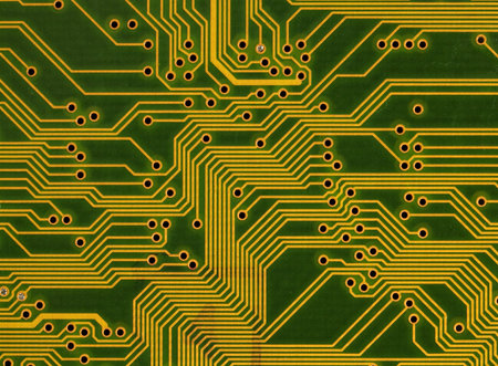 Close-up green circuit board background in hi-tech style