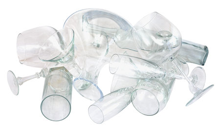 Heap of glasswares on a white backgroundの写真素材