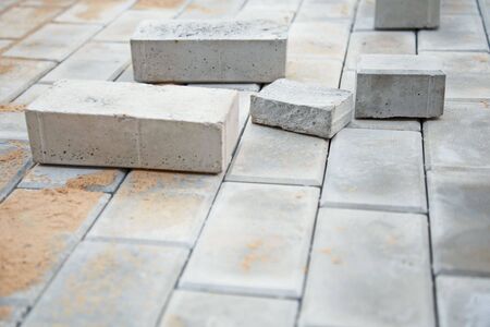 Under construction platform for a bungalow from a grey brickの写真素材