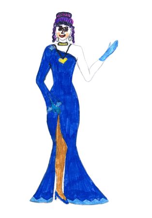 Drawing of the child on a paper color paints - the woman in a dressの写真素材
