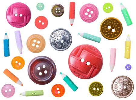 Set of plastic ancient color different buttons isolated on a white backgroundの写真素材