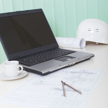 Office modern light workplace of engineer with the laptopの写真素材