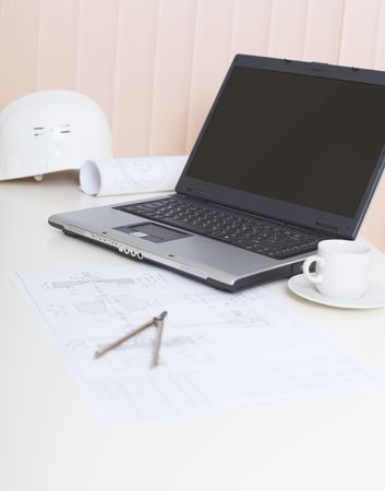 Office modern light workplace of engineer with the laptopの写真素材