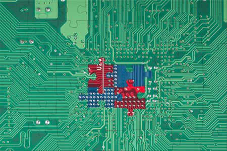 Abstract green electronic circuit board puzzle backgroundの写真素材