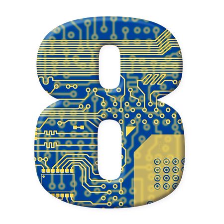 One digit from the electronic technology circuit board alphabet on a white background - 8の写真素材
