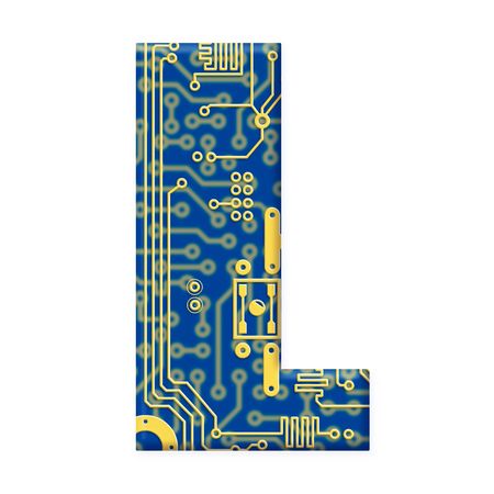 One letter from the electronic technology circuit board alphabet on a white background - Lの写真素材