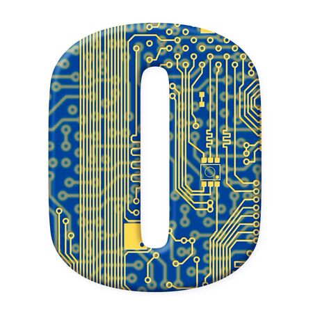 One letter from the electronic technology circuit board alphabet on a white background - Oの写真素材