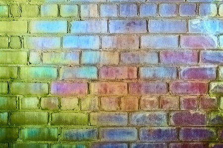 Rough brick wall iridescent colors of the rainbowの写真素材