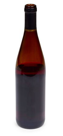 Unfinished bottle of red wine on a white backgroundの写真素材