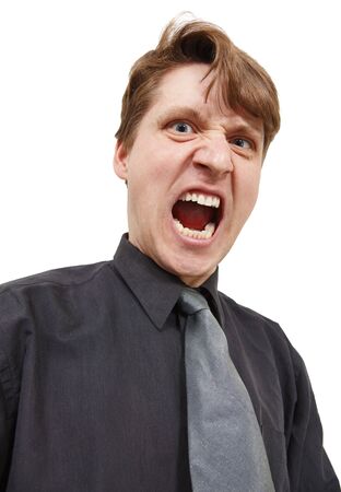 Shouting in rage man on a white backgroundの写真素材