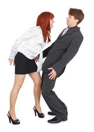 An angry woman yelling at the young manの写真素材