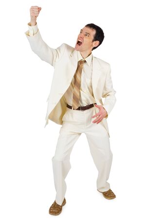 Militant and furious businessman isolated on white backgroundの写真素材